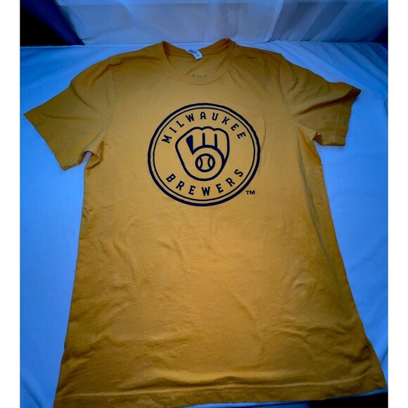 Milwaukee Brewers/Jim Beam T-shirt with retro Logo Size Large Yellow & Navy - Picture 2 of 7